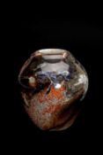 STUDIO GLASS VASE, possibly Italian, shouldered form, mottled orange, brown and white with