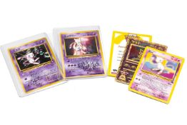 TWO SIGNED JAPANESE POKEMON PROMO CARDS OF MEW & MEWTWO, Mew signed by Rachael Lillis the voice