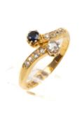 18CT GOLD DIAMOND & SAPPHIRE RING, twist shank, ring size M, 3.1gms Provenance: private collection