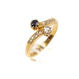 18CT GOLD DIAMOND & SAPPHIRE RING, twist shank, ring size M, 3.1gms Provenance: private collection