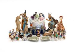 ASSORTED CONTINENTAL PORCELAIN FIGURES, including a family group, 14 miniature peddler figurines,