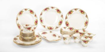 ASSORTED ROYAL ALBERT 'OLD COUNTRY ROSES' BONE CHINA, including cereal bowls, saucers, side