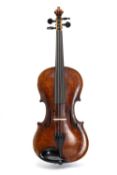 FRENCH VIOLIN, unlabelled, c. 1850, LOB 35.5cm, in good modern oblong case with hygrometer