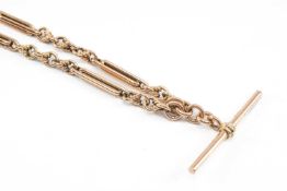 9CT GOLD ALBERT CHAIN, trombone link with T-bar, 46cms long, 30.4gms Provenance: deceased estate