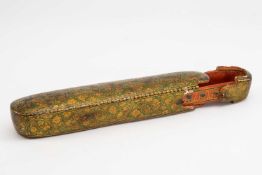 LACQUERED PAPIER-MACHE QALAMDAN (SCRIBE'S PEN BOX), Kashmir, decorated in the Mughal style with