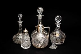 SILVER-MOUNTED ENGRAVED GLASS CLARET JUG, William Hutton & Sons, with wheel engraved floral