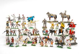 ASSORTED PLASTIC TOY FIGURES, including soldiers, farm animals, native Americans, Medieval Knights