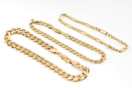 THREE GOLD BRACELETS, comprising three 9ct gold flat curb link bracelets, 19.1gms gross (3)