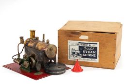 HOBBIES LTD. TINPLATE STATIONARY STEAM ENGINE, with green and red painted detail, gilt transfer