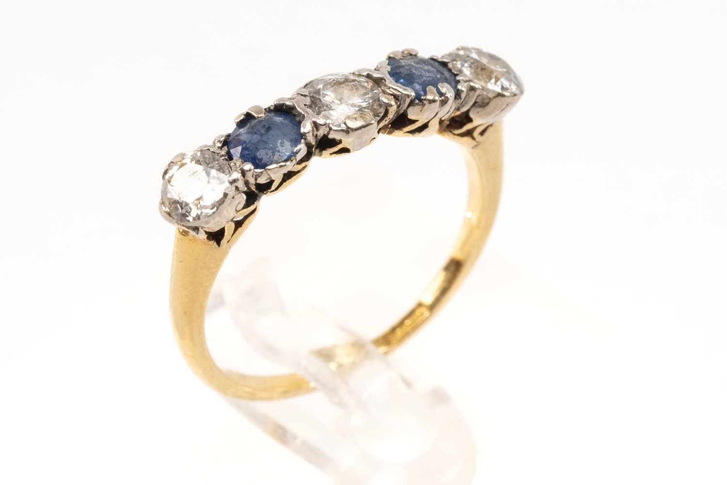 18CT GOLD FIVE STONE DIAMOND & SAPPHIRE RING, ring size M 1/2, 2.7gms Provenance: private collection - Image 2 of 2