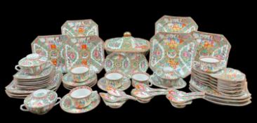 CANTON FAMILLE ROSE DINNER SERVICE FOR SIX, 20th Century, including three sizes of canted square