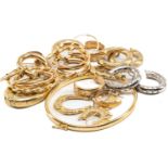 9CT GOLD JEWELLERY comprising 9ct gold bangle, eight pairs of 9ct gold earrings, one pair of 9ct