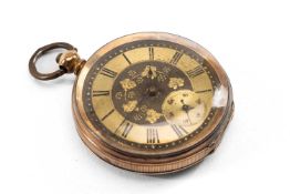14K GOLD OPEN FACE POCKET WATCH, Roman numerals, subsidiary seconds dial, 67.6gms Provenance: