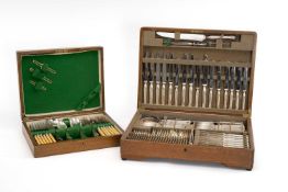 MAPPIN & WEBB OAK CASED EPNS CANTEEN, 79 pieces, together with oak cased stainless steel canteen,