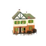 1930s MOCK TUDOR STYLE DOLLS HOUSE, with contents comprising furniture and bathroom china etc.