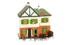 1930s MOCK TUDOR STYLE DOLLS HOUSE, with contents comprising furniture and bathroom china etc.