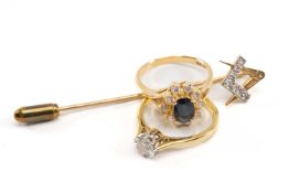 14CT GOLD SAPPHIRE & DIAMOND RING, gross wt. 3.32g approx. together with 18ct gold diamond solitaire