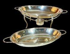 GEORGE V SILVER CHAFING DISH ON STAND, Martin Hall & Co., Sheffield 1925, oval with reeded