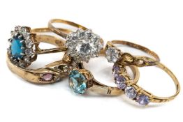 SIX 9CT GOLD DRESS RINGS, set with various semi-precious gemstones, 13.0gms gross (6) Provenance: