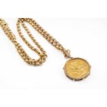 GEORGE V GOLD SOVEREIGN, 1914, in 9ct gold pendant mount on 9ct gold circle link chain, 30.4gms