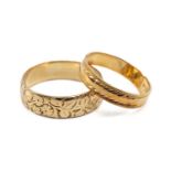 TWO 18CT GOLD BANDS, both engraved, 5.1gms gross (2) Provenance: private collection Ceredigion