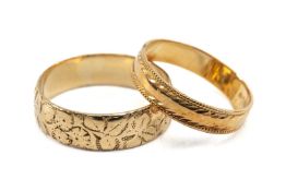 TWO 18CT GOLD BANDS, both engraved, 5.1gms gross (2) Provenance: private collection Ceredigion