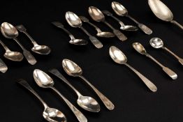 ASSORTED SILVER SPOONS, various dates, comprising tablespoon, salt spoon, mustard spoon, six