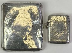 BIRMINGHAM SILVER CIGARETTE CASE & VESTA CASE - the cigarette case date marked 1910, maker Williams,