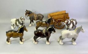 BESWICK SHIRE HORSES MODEL NO 818 - a group of six, three dapple grey with gloss finish, three brown