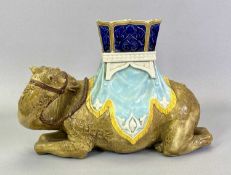 ROYAL WORCESTER MAJOLICA CAMEL LAMP BASE - by James Hadley, modelled lying down with legs tucked
