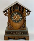 BLACK FOREST MANTEL CUCKOO CLOCK - gothic case, ebonised chaptering with applied Roman numerals,