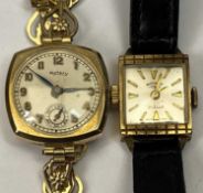 9CT GOLD CASED LADY'S ROTARY WRISTWATCHES (2) - to include a square cased example, 20 x 20mm, the