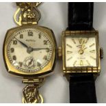 9CT GOLD CASED LADY'S ROTARY WRISTWATCHES (2) - to include a square cased example, 20 x 20mm, the