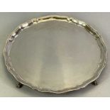 SILVER CIRCULAR SALVER - on four ball and claw feet, Birmingham 1939, Maker Barker Brothers Silver