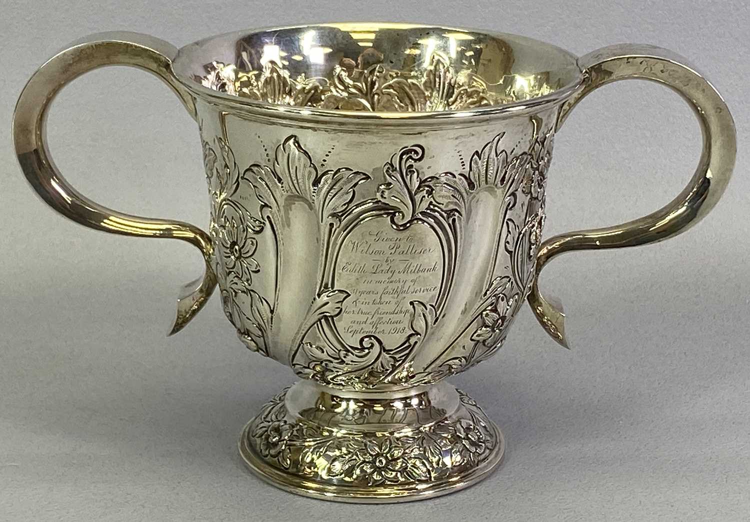 EDWARD VII SILVER TWO-HANDLED PEDESTAL CUP - London 1902, Maker Wakely & Wheeler, 11.75cms max H,