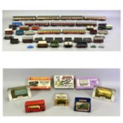 SCALE MODEL RAILWAY ACCESSORIES including Lima carriages, Tri-ang rolling stock, three boxed diecast