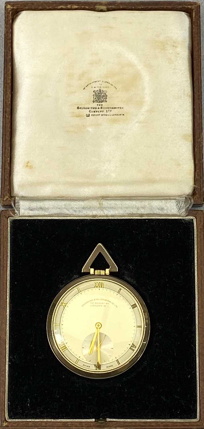 9CT GOLD OPEN FACED SLIM POCKET WATCH - top wind, retailed by Goldsmiths & Silversmiths Co Ltd, - Image 3 of 3