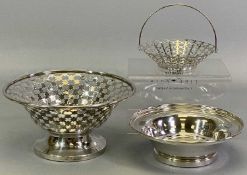 CIRCULAR SILVER BOWLS (3) - to include a clip-on handle pierced bon bon dish, Birmingham 1965, Maker