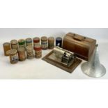 VINTAGE EDISON TYPE PHONOGRAPH in oak carry case, with removable aluminium horn, 25cms H, 31cms W,