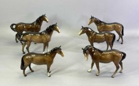 BESWICK HORSES, A GROUP OF 6 - all brown / bay gloss, 21.5cms the tallest