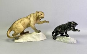 BESWICK MOUNTAIN LION/PUMA - brown matte finish, Model No 1702, 32cms L, and a Beswick mountain