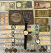 VINTAGE & CURRENT BRITISH & OVERSEAS COINAGE, bank notes, watches and collectables, notes include