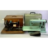 HUSQVARNA AUTOMATIC ELECTRIC SEWING MACHINE - with foot pedal, in case, and a German hand crank