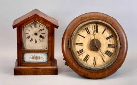 AMERICAN ROSEWOOD CASED MANTEL CLOCK - glazed door with gilded panel, 29cms H, 20cms W, 10cms D