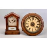 AMERICAN ROSEWOOD CASED MANTEL CLOCK - glazed door with gilded panel, 29cms H, 20cms W, 10cms D