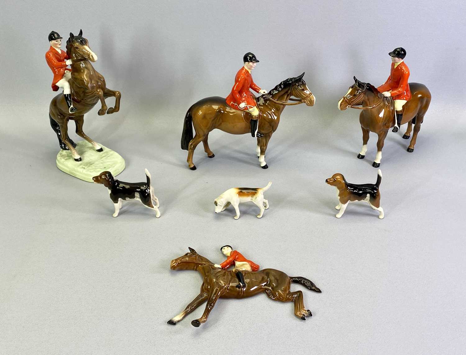 BESWICK FOX HUNTING GROUP - huntsman on rearing horse, white jodhpurs ...