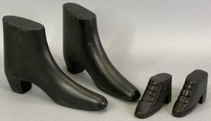 WELSH FOLK ART - carved slate boots, a pair, 11cms H and another pair, 4.5cms H