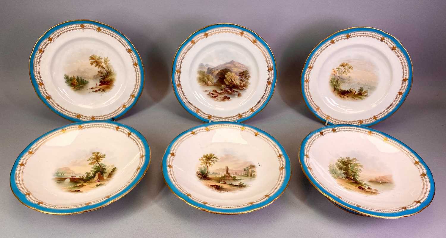 ATTRIBUTED TO MINTON 6 PIECE DESSERT SERVICE - 19th century, all the pieces with turquoise and - Image 2 of 4