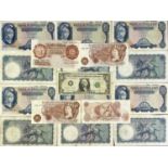 VINTAGE ENGLISH BANKNOTES (16) and 1 x USA one dollar note, Bank of England notes include 12 x circa