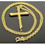 18K STAMPED GOLD PENDANT CROSS NECKLACE - 5cms L the cross including jump loop, 29.5cms overall L,